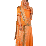 Peach Aari Zardozi Work Poshak | Bamber Satin with Shaded Odhna | Jaipurio Designer Collection